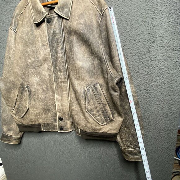 Eddie Bauer Mens 2XL Leather Bomber Jacket Full Zip Brown Distressed Gradient - Picture 13 of 16